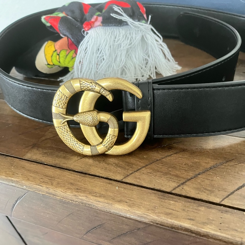 Auth GG belt leather   Black